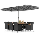 Juego de comedor para exteriores de 10 piezas con sombrilla doble de 4.5 metros