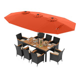 Juego de comedor para exteriores de 10 piezas con sombrilla doble de 4.5 metros