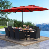 Juego de comedor para exteriores de 10 piezas con sombrilla doble de 4.5 metros