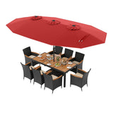 Juego de comedor para exteriores de 10 piezas con sombrilla doble de 4.5 metros