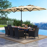 Juego de comedor para patio de 10 piezas con sombrilla doble de 4.5 metros