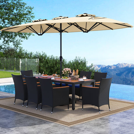 Juego de comedor para patio de 10 piezas con sombrilla doble de 4.5 metros