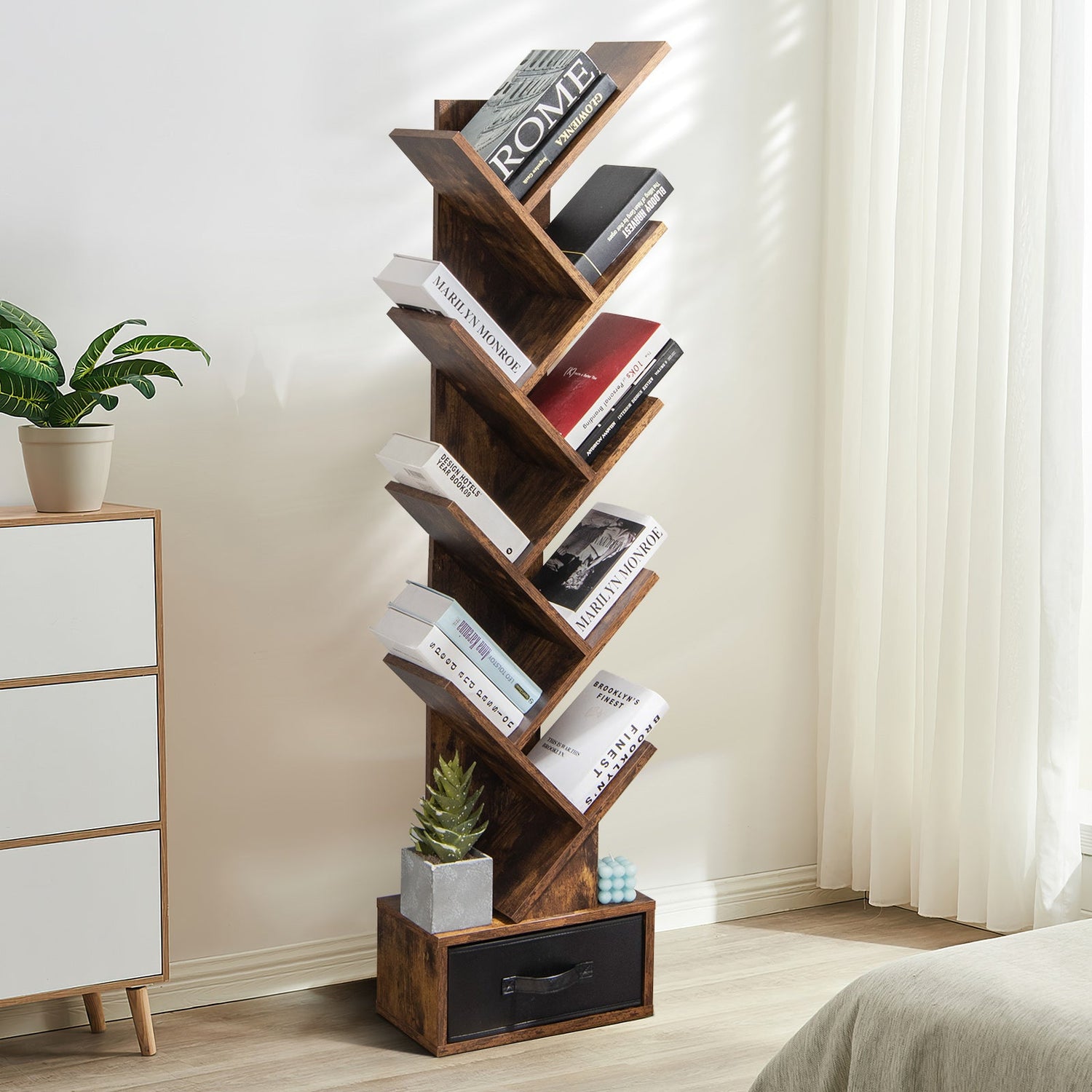 10-tier Tree Bookshelf with Drawer Free