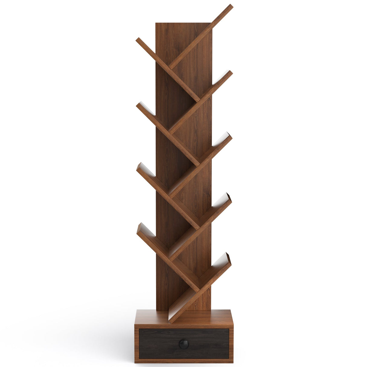 10-Tier Tree Bookshelf with Drawer and Anti-Tipping Kit