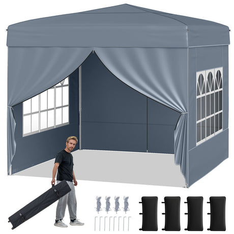 Carpa plegable de 3 X 3 m para patio exterior, parasol comercial con 4 paredes laterales