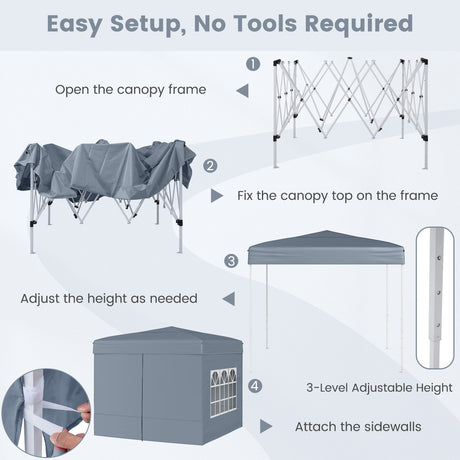 Carpa plegable de 3 X 3 m para patio exterior, parasol comercial con 4 paredes laterales