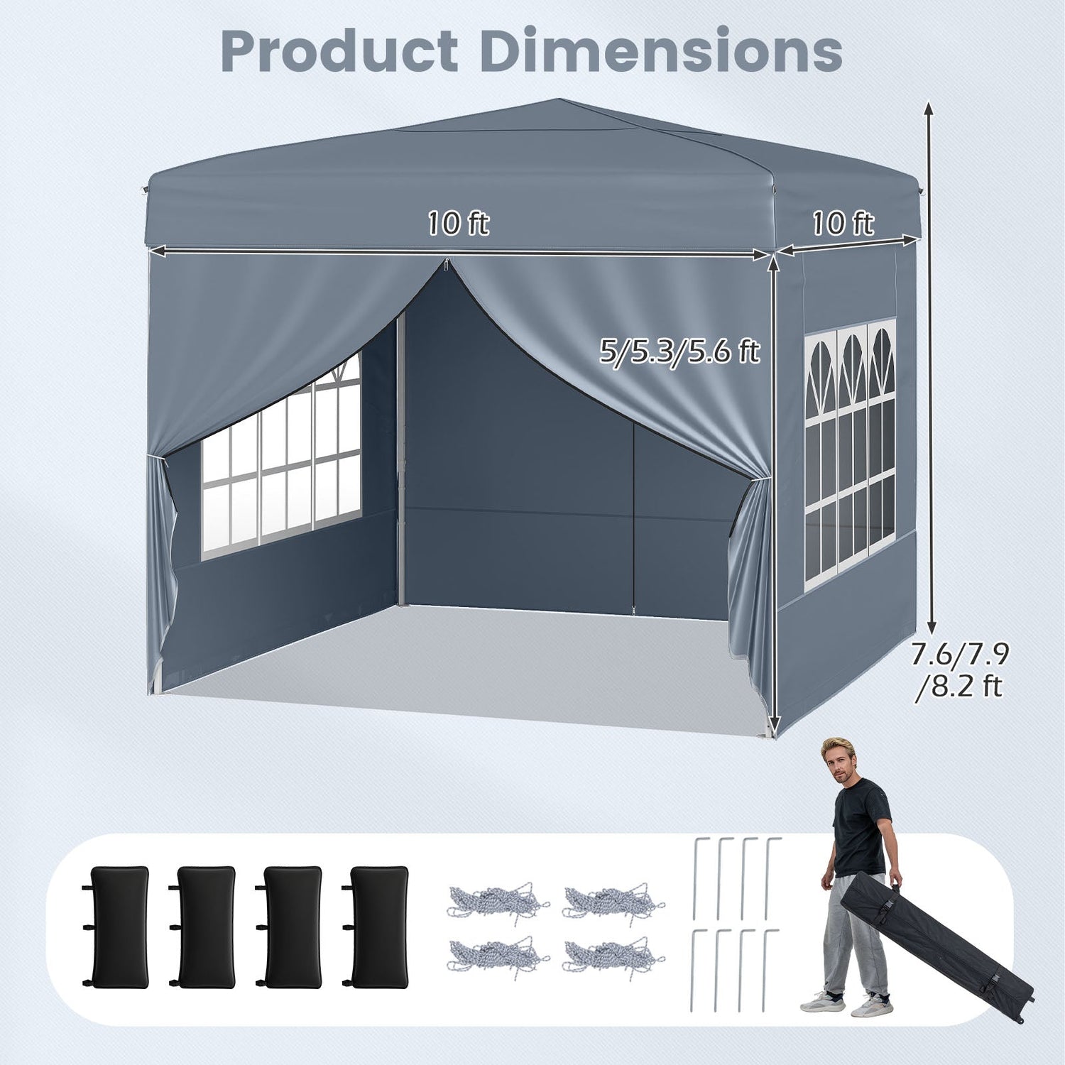 10 X 10 FT Pop up Canopy Tent Outdoor Patio Commercial Sunshade Shelter with 4 Sidewalls
