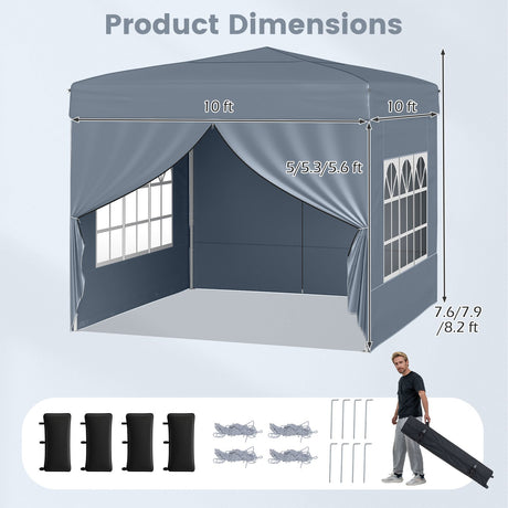 Carpa plegable de 3 X 3 m para patio exterior, parasol comercial con 4 paredes laterales
