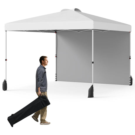Carpa Cenador Plegable de 3 X 3 M con 1 Pared Lateral y Bolsa con Ruedas