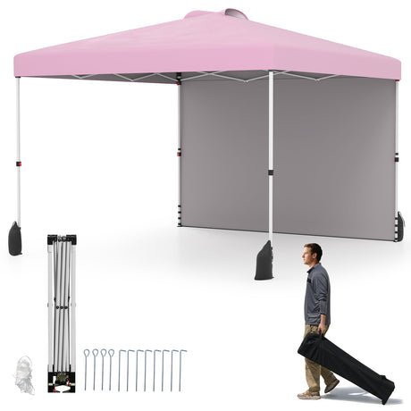 Carpa Cenador Plegable de 3 X 3 M con 1 Pared Lateral y Bolsa con Ruedas