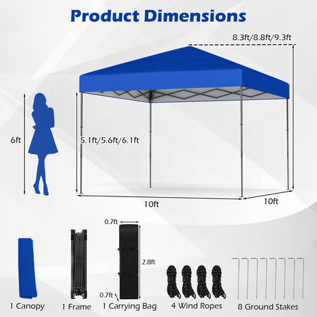 Carpa Cenador Plegable de 10 X 10 Pies con Bolsa de Transporte Portátil y 8 Estacas