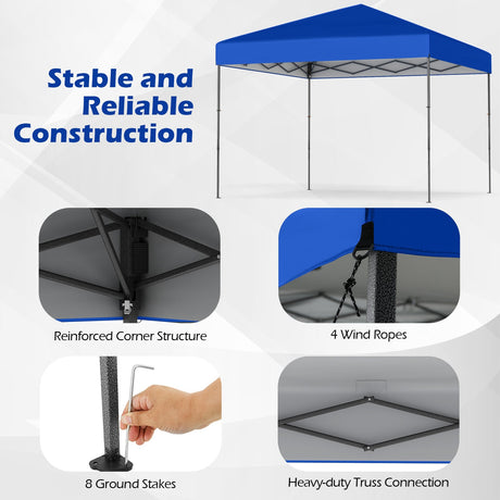 Carpa Cenador Plegable de 10 X 10 Pies con Bolsa de Transporte Portátil y 8 Estacas