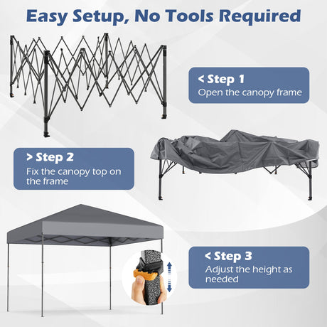 Carpa Cenador Plegable de 10 X 10 Pies con Bolsa de Transporte Portátil y 8 Estacas
