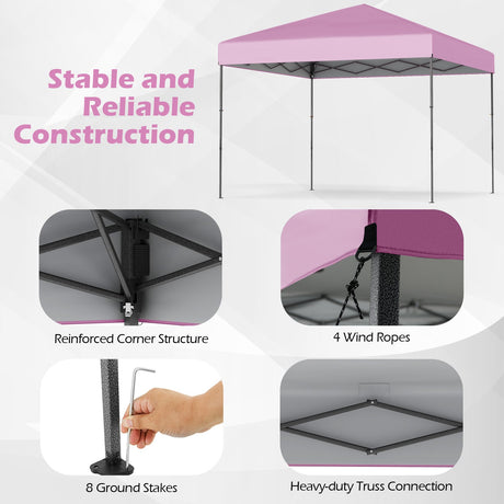 Carpa Cenador Plegable de 10 X 10 Pies con Bolsa de Transporte Portátil y 8 Estacas