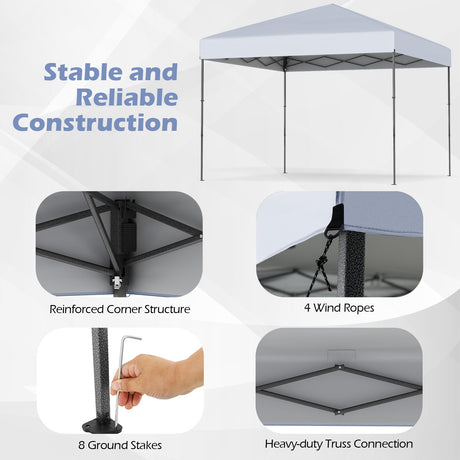 Carpa Cenador Plegable de 10 X 10 Pies con Bolsa de Transporte Portátil y 8 Estacas