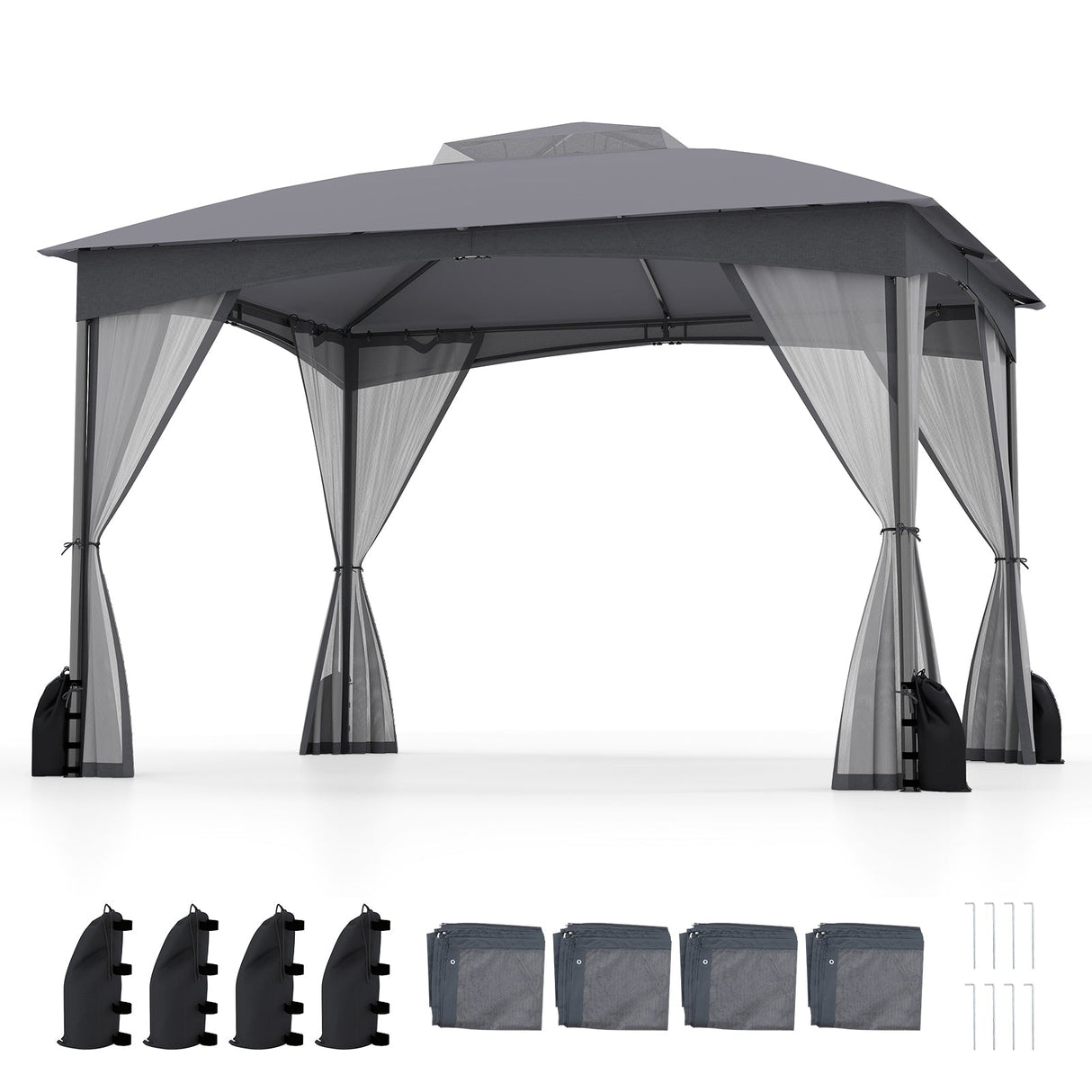 10 X 12 FT Patio Gazebo with Netting Walls with 4 Sandbags