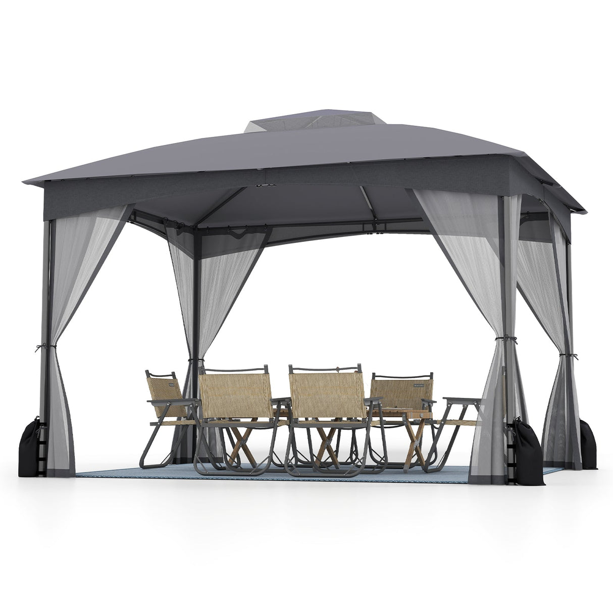 10 X 12 FT Patio Gazebo with Netting Walls with 4 Sandbags