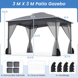 10 X 12 FT Patio Gazebo with Netting Walls with 4 Sandbags