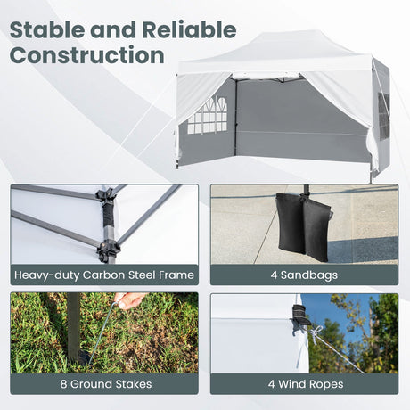 Carpa Cenador Plegable 10 X 14 Pies Para Patio Exterior Comercial Parasol Refugio-Blanco