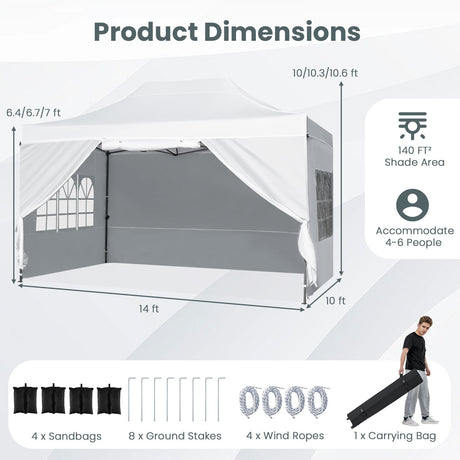 Carpa Cenador Plegable 10 X 14 Pies Para Patio Exterior Comercial Parasol Refugio-Blanco