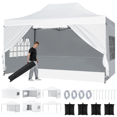 Carpa Cenador Plegable 10 X 14 Pies Para Patio Exterior Comercial Parasol Refugio-Blanco