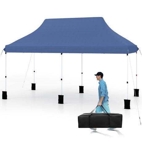 Carpa plegable tipo cenador de 10 x 20 pies para exteriores con bolsa de transporte - Azul