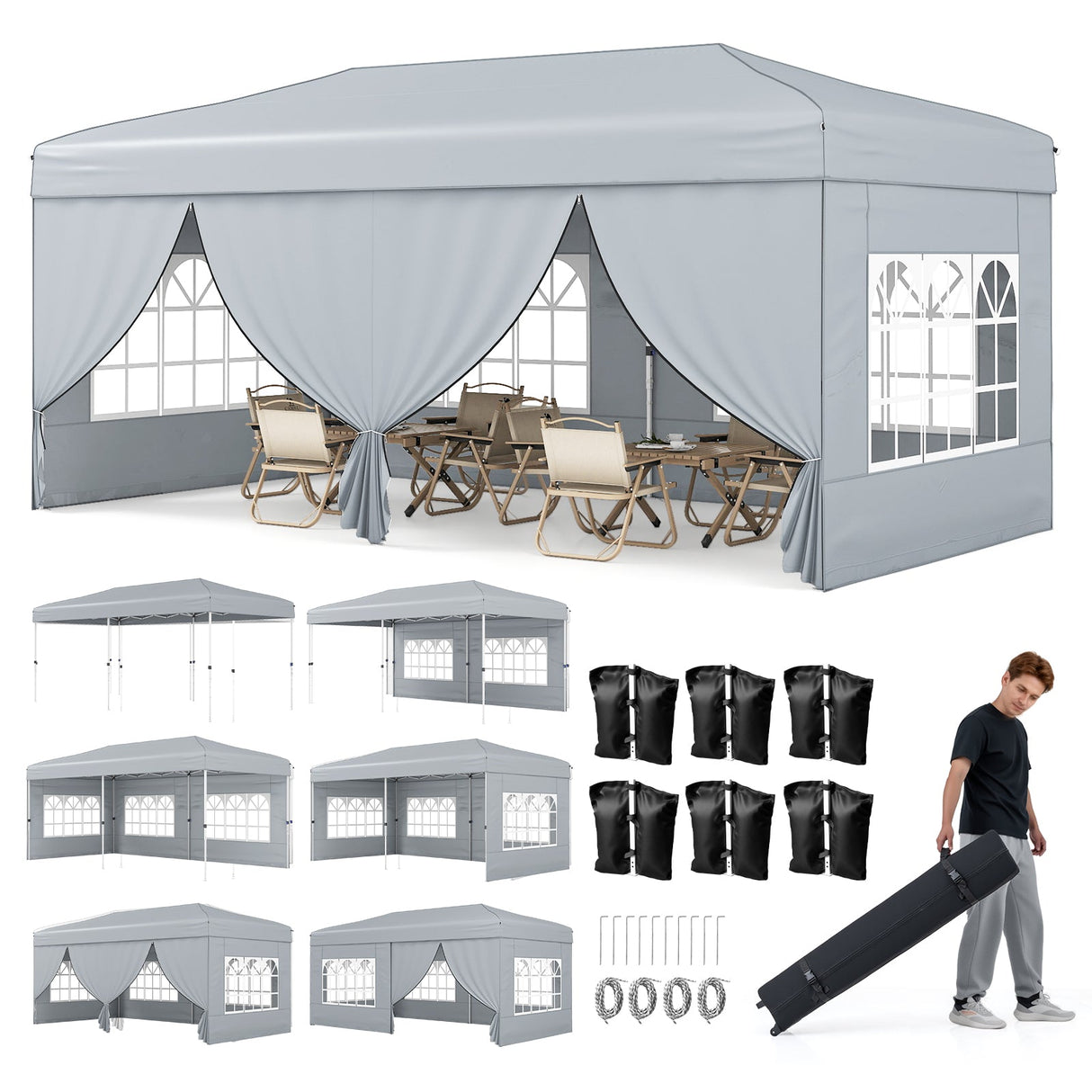 10 X 20 Feet Pop up Canopy Tent Instant Setup with 6 Sidewalls