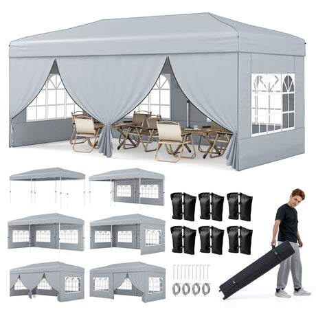 Carpa Pop-Up de 10 x 20 Pies de Montaje Instantáneo con 6 Paredes Laterales