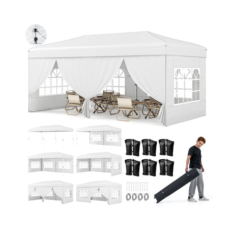 Carpa Pop-Up de 10 x 20 Pies de Montaje Instantáneo con 6 Paredes Laterales