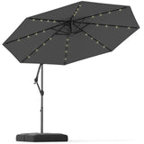 10 Feet Solar Offset Hanging Umbrella with Base and 32 LED Lights-Gray