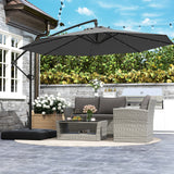 10 Feet Solar Offset Hanging Umbrella with Base and 32 LED Lights-Gray