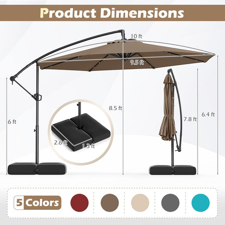 Sombrilla Colgante Solar de 10 Pies con Base y 32 Luces LED - Taupé