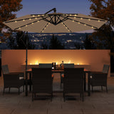 10 Feet Solar Offset Hanging Umbrella with Base and 32 LED Lights-Taupe