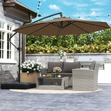 10 Feet Solar Offset Hanging Umbrella with Base and 32 LED Lights-Taupe