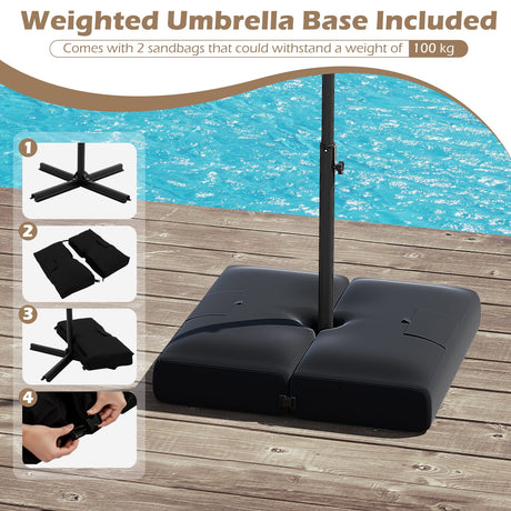 Sombrilla Colgante Solar de 10 Pies con Base y 32 Luces LED - Taupé