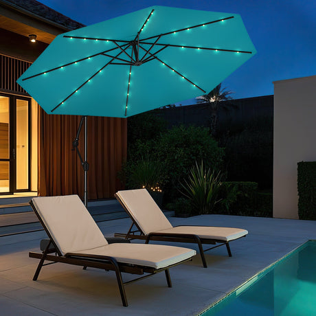 Sombrilla colgante solar de 10 pies con base y 32 luces LED - Turquesa