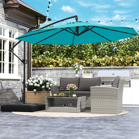 Sombrilla colgante solar de 10 pies con base y 32 luces LED - Turquesa