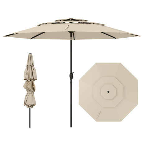 Parasol de patio de 3 niveles con ventilación de 3 metros y botón de inclinación