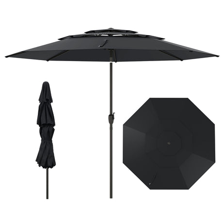 Parasol de patio de 3 niveles con ventilación de 3 metros y botón de inclinación