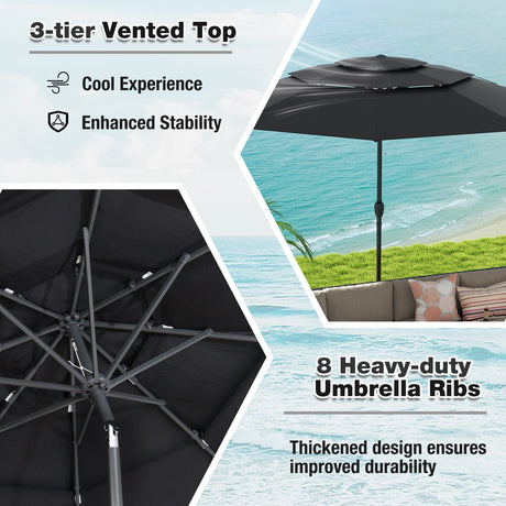 Parasol de patio de 3 niveles con ventilación de 3 metros y botón de inclinación
