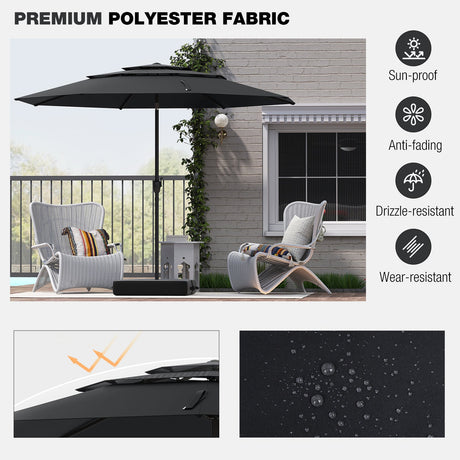 Parasol de patio de 3 niveles con ventilación de 3 metros y botón de inclinación