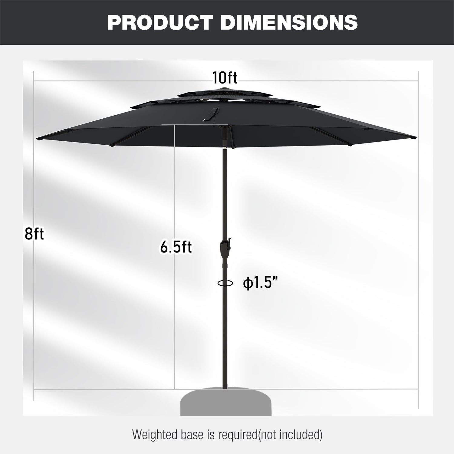 10 ft 3-tier Vented Patio Umbrella with Push Button Tilt