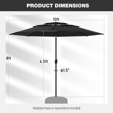 Parasol de patio de 3 niveles con ventilación de 3 metros y botón de inclinación