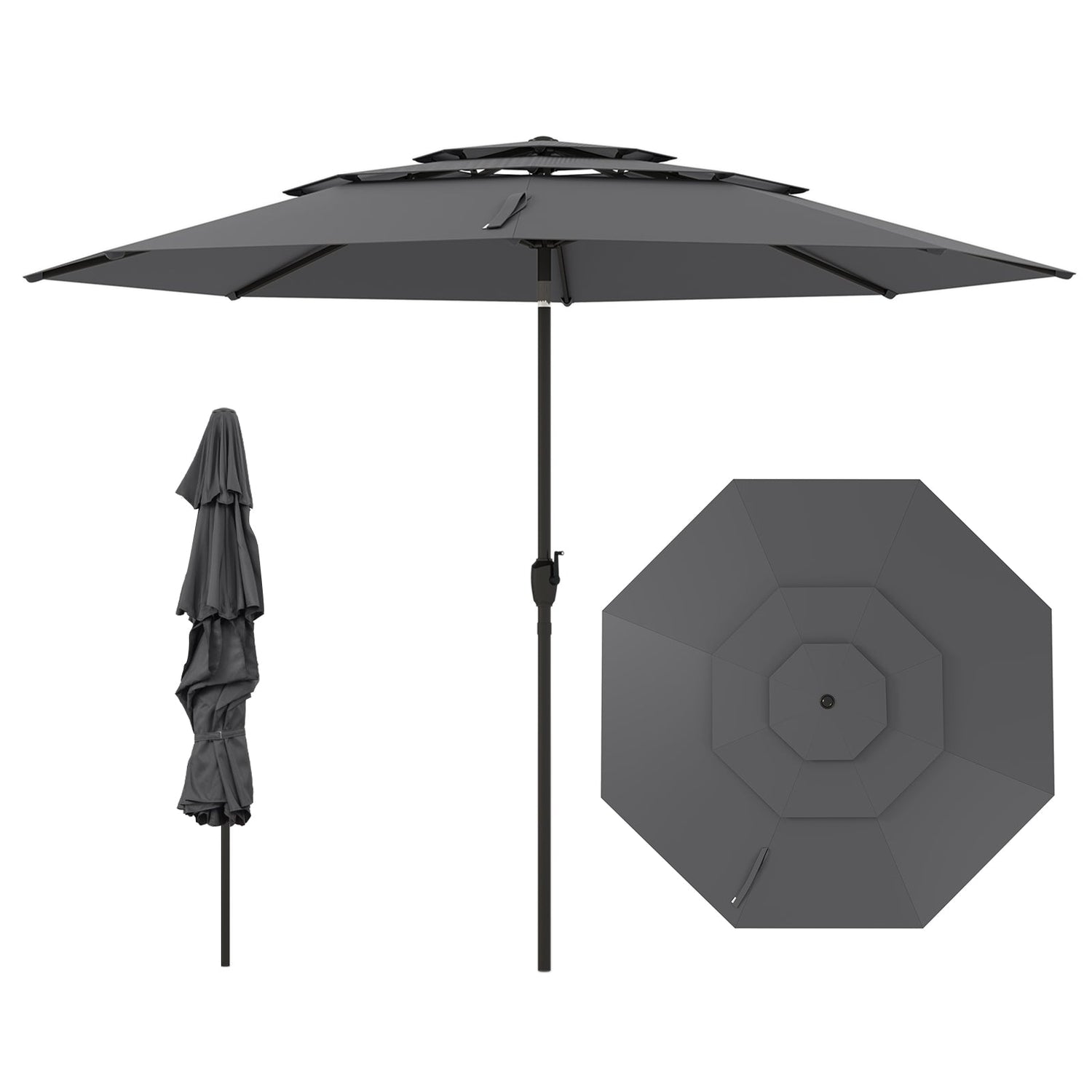10 ft 3-tier Vented Patio Umbrella with Push Button Tilt