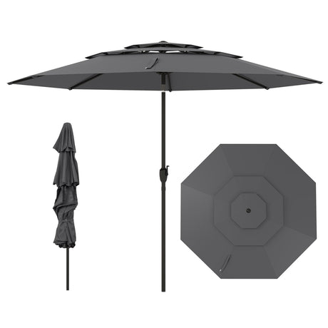 Parasol de patio de 3 niveles con ventilación de 3 metros y botón de inclinación