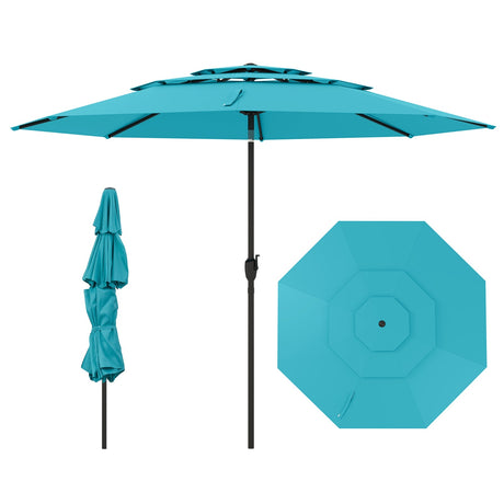 Parasol de patio de 3 niveles con ventilación de 3 metros y botón de inclinación