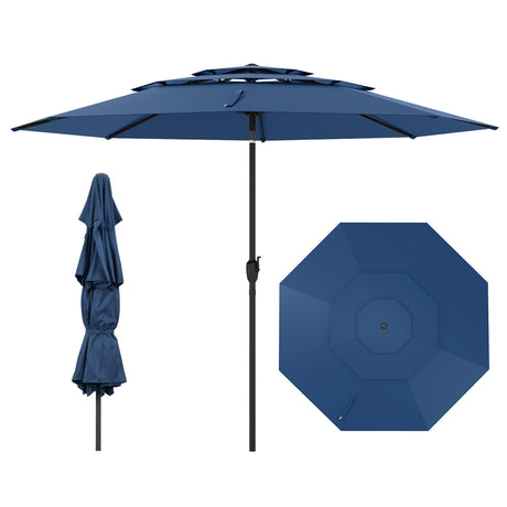 Parasol de patio de 3 niveles con ventilación de 3 metros y botón de inclinación