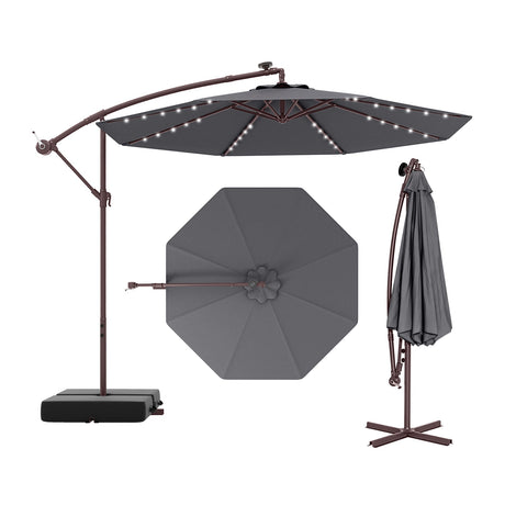 Sombrilla de patio de 10 pies, tipo parasol voladizo lateral con 40 luces solares