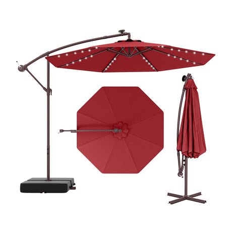 Sombrilla de patio de 10 pies, tipo parasol voladizo lateral con 40 luces solares