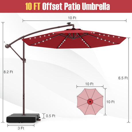 Sombrilla de patio de 10 pies, tipo parasol voladizo lateral con 40 luces solares
